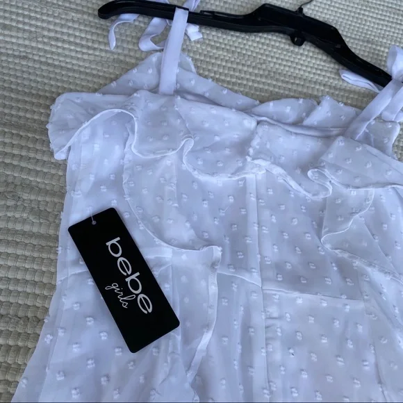 BEBE girls white chiffon w dots dress L/14 - Picture 9 of 11
